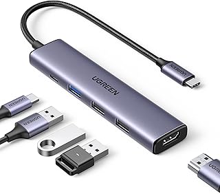 موزع ريفودوك USB نوع 5 في 1 من يوجرين - منفذ HDMI 4K وقدرة توصيل طاقة 100 وات بيانات ايه ومحول متعدد المنافذ سي الألوان