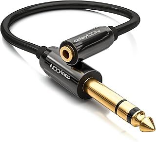 deleyCON 0.2m (7.87 Inch) Stereo Audio Jack Adapter Cable - 6.3mm Jack Connector to 3.5mm Jack Socket - Gold-Plated Jack Plug & Socket - Black