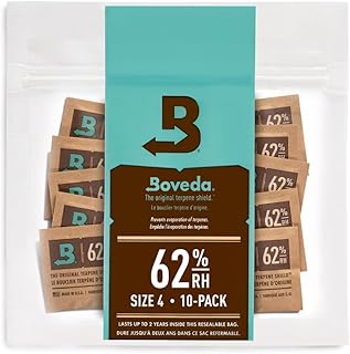 كيس Boveda 62 Rh 4g الحاصل على براءة اختراع للتحكم في الرطوبة بطريقتين وغير ملفوف وقابل للإغلاق - عبوة من 10