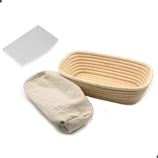 Aputue Oval Bread Proofing Basket, 15x8x5cm Handmade Bread Proofing Basket with Linen Liner Cloth and Dough Scraper, Bread Basket, Perfect Sourdough Bread Basket for Making Beautiful Bread