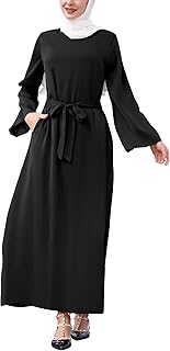 Abaya Dress for Women Muslim Clothes Long Sleeve Islamic Prayer Ramadan Eid Dress with Side Pocket Dubai Attire Arabian Turkish Jalabiya Boho Middle East Kaftan Jilbab Robe Black M