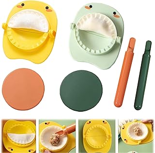 2 Sets 4-in-1 Dumpling Press with Dumpling Cutter and Rolling Pin, Multifunctional DIY Dumpling Mould, Ergonomic Manual Dumpling Machine, Kitchen Aid for Baking Cakes, Pot Stickers