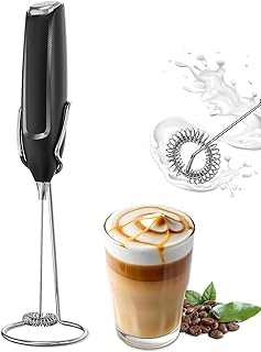 TWOW Premium Electric Milk Frother Handheld with Stand – Battery Operated Stainless Steel Mini Drink Mixer for Coffee, Lattes, Cappuccino, Matcha, Hot Chocolate – Durable & Easy to Clean