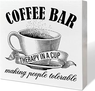 Coffee Table Decor Wood Box Sign, Coffee Decor for Office Home Kitchen Coffee Decoration for Coffee Bar Corner Cafe, Coffee Lover Birthday Gifts for Women Men, Therapy in A Cup Making People Tolerable