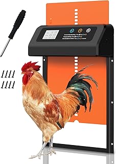 Chicken Flap Automatic with Time/Hand Mode, Aluminium Alloy Automatic Chicken Flap, Electric Chicken Door Cold-safe LCD Screen Anti-Clamp (Black/Orange)