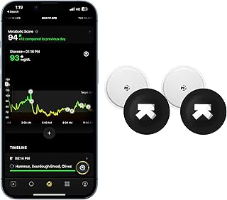 جهاز M1 لايف من الترا هومان | تتبع الجلوكوز الذكي عبر التطبيق | عزز نمط حياتك وتحسين نظامك الغذائي وتغذية تمارينك | تتبع الجلوكوز 24/7 مع مستشعرات فري ستايل ليبر 2 سي جي ام المتقدمة - 2 سي جي ام