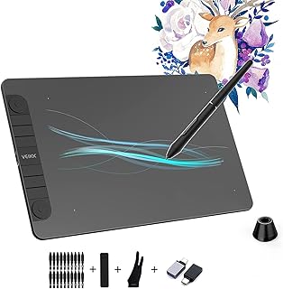 فييك تابلت رسم VK1060PRO V2 مقاس 10 × 6 انش مع 8 مفاتيح اختصار، 8192 مستوى بدون بطارية يدعم وظيفة الامالة ويعمل للرسم الفني الرقمي والتصميم