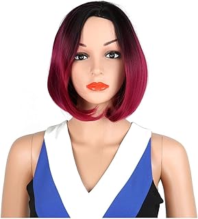 Wigs Ms. European and Fashion Short Black Straight Hair Carved bob Wig Synthetic Cosplay Wig Pastel Colorful Costume Wig(Red)