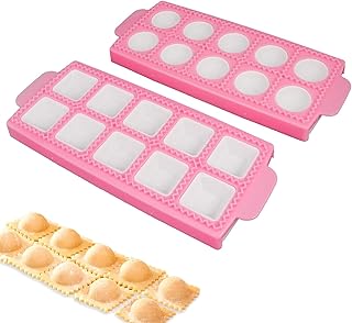 Set of 2 Ravioli Moulds with 10 Grids, Shape for Round, Square Ravioli, Ravioli Shaper, High-Quality Ravioli Cookie Cutters, Dumpling Maker, Ravioli Shaper Set for Making Ravioli, Dumplings (Pink)