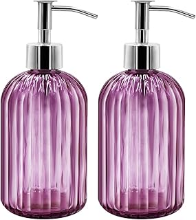 2 Pack Glass Soap Dispenser with Pump, 400ml Liquid Soap Dispenser for Soap, Shampoo and Lotion Refill for Kitchen, Bathroom, Laundry (Purple)