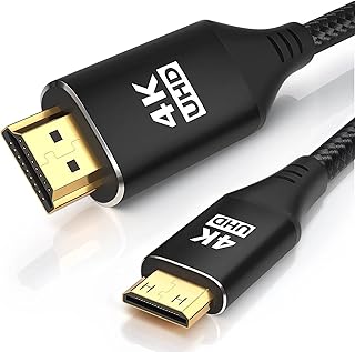 كيبل ميني HDMI الى HDMI بطول 1 قدم من كيلينك، [غلاف من الالومنيوم، مضفر] سلك HDMI 2.0 عالي السرعة 4K 60Hz متوافق مع الكاميرا وكاميرا الفيديو والتابلت وبطاقة الرسومات/الفيديو واللابتوب وراسبيري باي