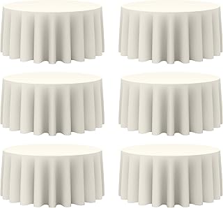 BRILLMAX 6 Pack Ivory Round Tablecloths 132 Inch - Circle Bulk Linen Polyester Fabric Washable Table Cloth Cover for Wedding Reception Banquet Birthday Party Buffet Restaurant