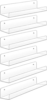 سويي ارفف اكريليك، 6 عبوات 15 انش، رفوف معلقة تثبت على الحائط، حافظة عرض فانكو بوب، رف كتب الاطفال غير مرئي، رف صور ديكور، رفوف حمام سميكة 5 ملم، عرض 4.75 انش، شفاف
