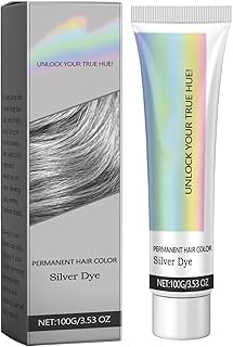 Silver Hair Dye Cream, Gray Hair Dye, Unisex Silver Hair Dye, Fashion Silver Gray Hair Dye Permanent, Natural Hair Dye Cream, Easy To Apply Color for All Hair Types (Grey, 1 PC, 3.53 OZ)