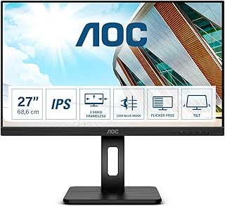 AOC Q27P2Q - شاشة QHD 27 انش، 75Hz، 4 مللي ثانية، IPS، ضبط الارتفاع، موزع USB، مكبرات صوت، مزامنة تكيفية (2560x1440 @ 75Hz، 300cd/m²، HDMI/DP/VGA/USB 3.2)، اي بي اس