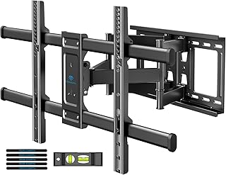 بيرسميث حامل جداري للتلفزيون كامل الحركة لمعظم اجهزة التلفزيون مقاس 37-75 بوصة حتى 132 باوند، بحد اقصى فيسا 600×400 ملم، حامل تلفزيون يثبت على الحائط مع اذرع مفصلية مزدوجة، امالة ودوران وتمديد، PSLFK1