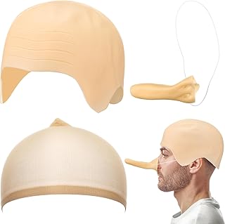 Xinjun Bald Caps Hair Net Wig Cap and Fake Witch Nose Funny Wig Bald Cap for Adults Men and Women Halloween Cosplay Accessories Bald Wig Cap Costume Accessories Carnival