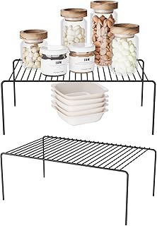 DPZM Medium(13 x 9.4 inch)Black Cabinet Storage Shelf Rack Set of 2, Rustproof Metal Wire Kitchen Counter Organizers and Storage, Spice Organization for Cabinet, Plate, Dish, Pantry, Bathroom, Fridge