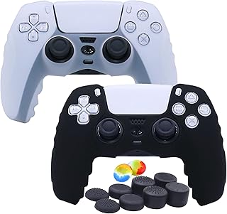 Ps5 Controller Skin, Anti-Slip Silicone Protective Cover Case for Sony Playstation 5 Dualsense Controller (2 Pack) with Thumb Grip Caps (Black & White)