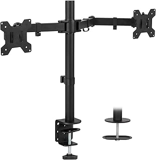 ماونت ات حامل شاشة مزدوج | حامل مكتب مزدوج | ذراعان قابلان للتعديل للحركة بالكامل وشديدي التحمل يناسب شاشتي كمبيوتر 17 19 20 21 22 24 27 انش | فيسا 75 100 | مشبك على شكل حرف C وقاعدة جروميت