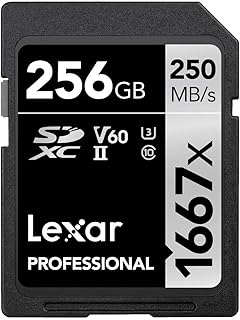 ليكسار بطاقة SD احترافية 1667x 256GB، بطاقة ذاكرة SDXC UHS-II، قراءة حتى 250 ميجابايت/ثانية، كتابة 120 ميجابايت/ثانية، الفئة 10، U3، V60 SD للمصورين المحترفين ومصور الفيديو والمتحمسين (LSD256CB1667)