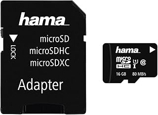 هاما 124150 microSDHC 16GB UHS-I Class1 C10 c/w محول - (533x / 80 ميجابايت/ثانية)، اسود