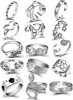 HSAJS Vintage Punk Rings Set Snake Open Frog Rings Ankle Stacking Rings Anxiety Ring Butterfly Couple Ring Crying Face Ring Hug Boho Finger Rings for Men Women Jewellery Gift