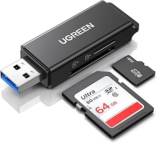 قارئ بطاقة SD محمول من يوجرين USB 3.0 بفتحة مزدوجة لبطاقات تي اف واس دي واس دي اكس سي واس دي اتش سي وان ام سي ومايكرو اس دي اكس سي ومايكرو اس دي اتش سي ويو اتش سي-1 لنظام Mac وويندوز ولينكس