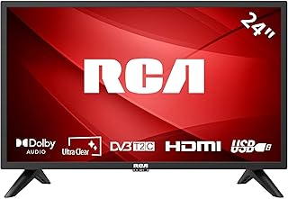 RCA تلفزيون RB24F1-A 24 بوصة HD، DVB-T/T2/C دولبي صوت رقمي للمطبخ، محرك ثلاثي تقليل الضوضاء، اضاءة خلفية LED، منفذ HDMI VGA للكمبيوتر ومشغل وسائط USB، تلفزيون صغير مثالي للصالة او المطبخ، أحمر