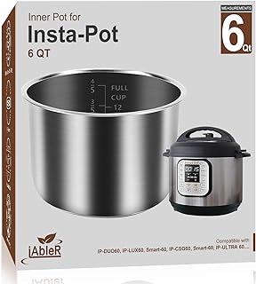 وعاء داخلي اصلي للوعاء الفوري سعة 6 كوارت من الستانلس ستيل (ما يعادل IP-POT-SS304-60) وعاء مانع للالتصاق لـ IP-DUO و LUX و CSG 6Qt، من ايابلر، فولاذ مقاوم للصدأ