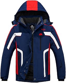 Men's Ski Jacket Waterproof Snow Coats Warm Winter Coat with Hood Blue XL