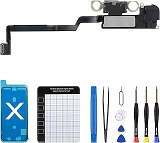 مجموعة ادوات اصلاح بديلة لمكبر الصوت الامامي 5.8 انش لجوال ايفون 10 مع مستشعر اضاءة محيطية ومستشعر تقارب وكابل مرن وادوات اصلاح لـ A1865 A1901 A1902، داخل الأذن، سلكي، ابيض