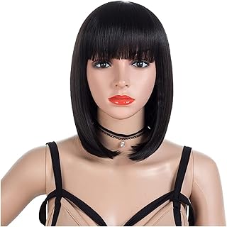 Wigs Ladies Short Hair Synthetic Straight Hair Natural Lifelike Bangs Wigs African Fluffy Stage Hip-hop Realistic Headgear