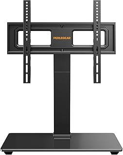 حامل تلفزيون عالمي من بيرليجير، قاعدة دوارة للتلفزيون 32-70 انش، حامل تلفزيون علوي قابل للتعديل مع امالة وقاعدة من الزجاج المقوى، يتحمل حتى 88 باوند، بحد اقصى فيسا 400×400 ملم، PGTVS26