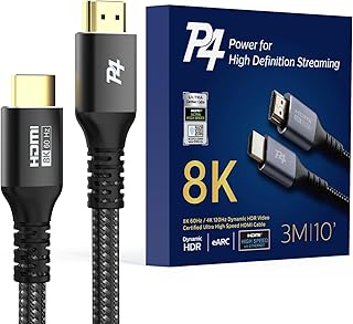 بي 4 انغمس في 8K بريليانس! كيبل HDMI 2.1 معتمد بطول 10 قدم - فائق السرعة، مضفر، 8K@60Hz، 4K@120Hz، eARC، HDR10+، اتموس - مثالي لتلفزيون ابل وروكو ونتفليكس وبلاي ستيشن 5 والمزيد!