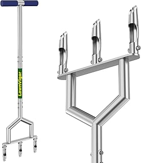 Manual Core Aerator Lawn Tool - Lawn Aerator Tool with 3 Replaceable Hollow Tine, Pre-Assembled Grass Aerator Core Aeration Tool for Lawn, Lawn Coring Aerator for Lawn Care Compacted Soil - Green