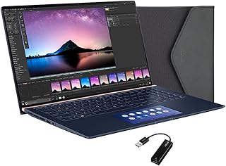 لابتوب اسوس زين بوك UX534FAC مقاس 15.6 انش UHD 4K، انتل i7-10510U وRAM 16GB وSSD 512GB وذاكرة انتل اوبتان 32GB، لوحة شاشة FHD كيبورد اضاءة خلفية، ويندوز 10، ازرق