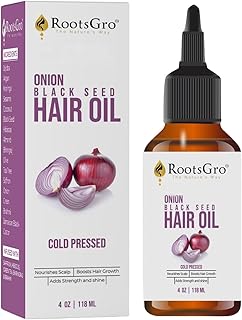 RootsGro Onion Black Seed Oil - Cold Pressed, Potentially Helps Strengthen & Nourish Hair Scalp - Infused With Onion Seed, Argan, Jojoba, Almond, M