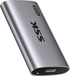 SSK SSD خارجي محمول 512GB، USB3.1 الجيل الثاني (6Gbps) فائق السرعة USB-C خارجي صغير مع نقل بيانات 550 ميجابايت/ثانية للابتوب والهواتف من النوع سي