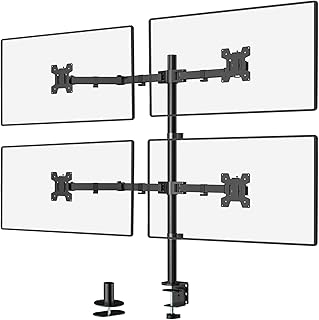 حامل شاشة مكتبي رباعي من والي، 4 حامل شاشة يناسب شاشة الكمبيوتر شديدة التحمل حتى 27 بوصة، ذراع شاشة قابل للتعديل بالكامل يحمل ما يصل إلى 10 كجم لكل ذراع (M004)، أسود