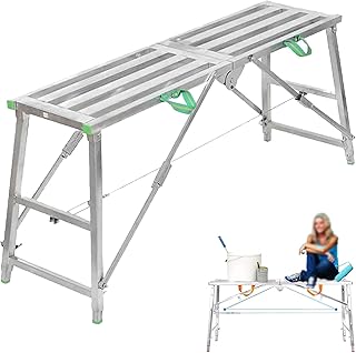 Folding Scaffolding Equipment, Portable Galvanized Steel Welding Scaffolding, Multipurpose Work Platform Scaffold Tower Ladder Stool Work Bench, 880 lbs Maximum Load(180cm)