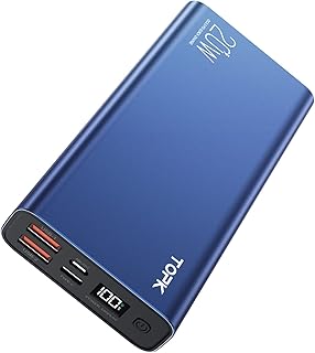 توب كيه باور بانك 20 وات USB C شحن سريع 2000 mAh حزمة بطارية PD3 QC4 مع شاشة رقمية متوافق مع ايفون 13 برو ماكس سامسونج هواوي اي باد وأكثر من ذلك 20000 أمبير ساعة الليثيوم أزرق