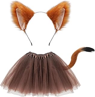 FUIPVGI 3 Piece Fox Costume Included Fake Fox Ears Headband Fox Tail Tutu Skirt Set for Adults Children Costume Fox Cosplay Halloween Costume