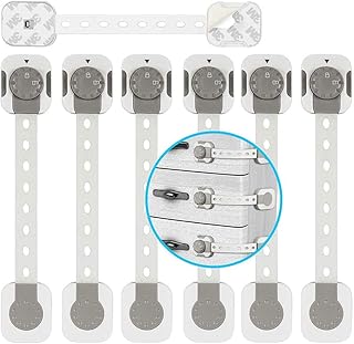 تيبرن اقفال خزانة امان للاطفال لاصق 3 ام فتح بخطوتين مزالج خزائن حماية الاطفال متعددة الاستخدامات حزام قابل للتعديل بدون ثقب 6 دوارة