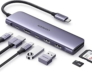 يوجرين محول USB C بسرعة 5Gbps في الثانية 7 1 بـ2 منفذ نقل بيانات A 3.0 قدرة 100W نوع 4K الى HDMI قارئ بطاقة SD TF متعدد المنافذ لماك بوك برو وماك اير سيرفس 2016 2022