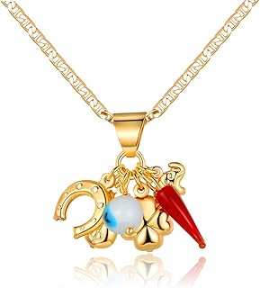 Barzel 18K Gold Plated Luck Charms Necklace With Mariner Chain Made In Brazil