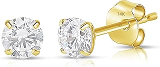 14k Gold AAAAA Cubic Zirconia Earrings Studs | Round Brilliant CZ Studs Real Gold Earrings by MAX + STONE