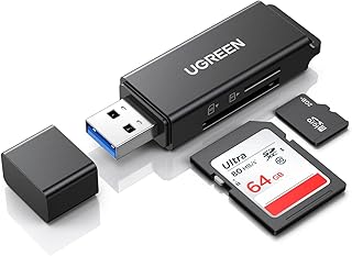 يوجرين قارئ بطاقات SD محمول بمنفذ USB 3.0 ثنائي الفتحات لبطاقات ذاكرة فلاش TF وSD وMicro SD وSDXC وSDHC وMMC وRS-MMC وMicro SDXC وMicro SDHC وUHS-I لاجهزة ماك وويندوز ولينكس وكروم والكمبيوتر واللابتوب