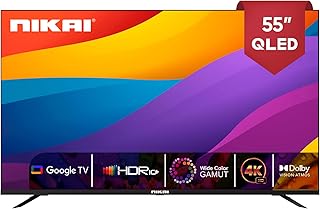 تلفزيون جوجل ذكي 4K QLED HDR10+ UHD مقاس 55 بوصة من نيكاي، تحكم صوتي بدون استخدام اليدين، جيم ماستر، دولبي فيجن + اتصال باندرويد وابل NPROG55QLED (موديل 2024)، أسود