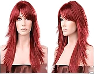 Wigs Human Wigs lace Front Kawaii Wigs Cosplay European and Red Ms. Oblique Bangs Wig Natural-Looking Wig Ms. Personality Europe